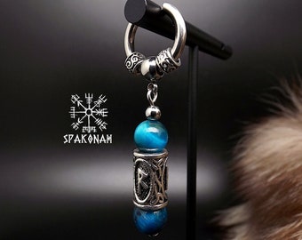 GYLDUÐA Wikinger-Mono-Ohrring aus der SELBST-Kollektion, handgefertigt, aus Edelstahl mit Runen und Krabbensteinen – Geschenk
