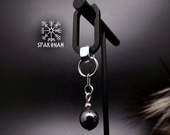 HÆNDUN Viking mono-earring in stainless steel, unique piece from the SELBST collection, with bolts and hematite stone - -