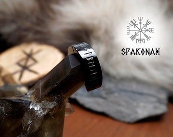 Viking stainless steel earring with Futhark runes, black color