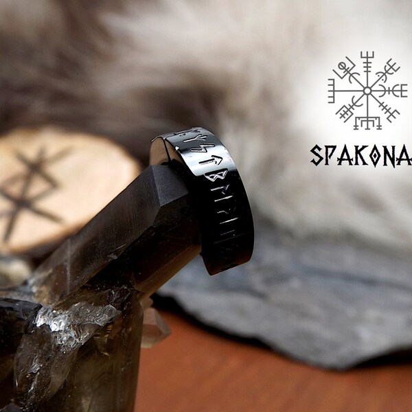 Viking stainless steel earring with Futhark runes, black color