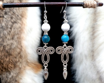 Viking interlacing earrings with natural stones and stainless steel hook
