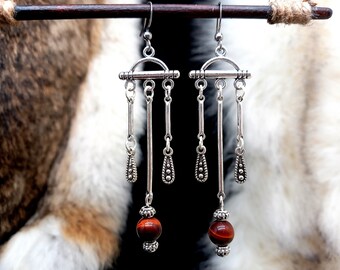Boucles d'oreilles viking entrelacs avec pierres naturelles et crochet en acier inoxydable