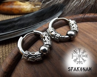 créoles style viking de couleur argent en acier inoxydable avec perles en métal