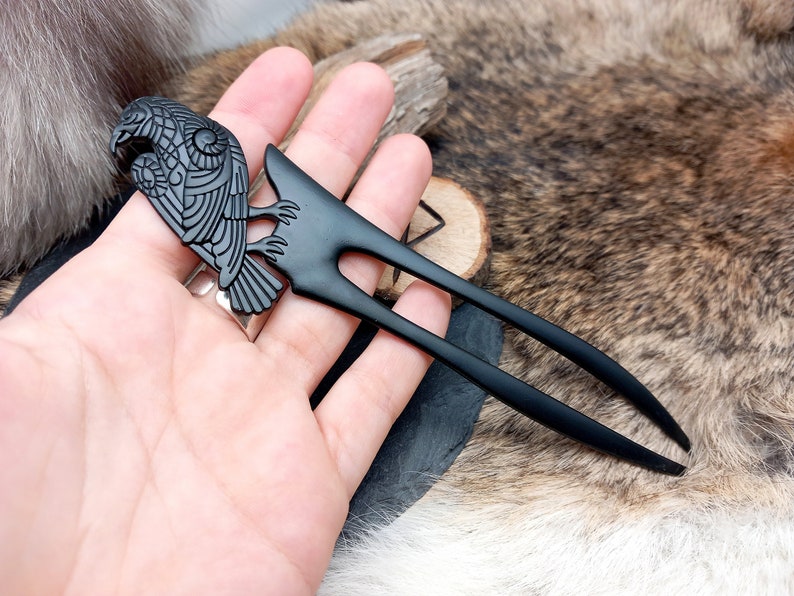 Viking metalen ravenhaarstok haarstok haartoebehoren accessoire voor krijger LARP afbeelding 5