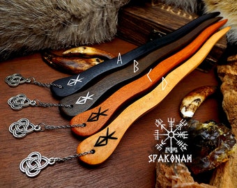 Pic à cheveux viking en bois avec runes - baton à cheveux - accessoire de cheveux - accessoire pour GN