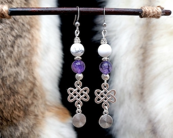 Boucles d'oreilles viking, pierres naturelles et crochets en acier inoxydable