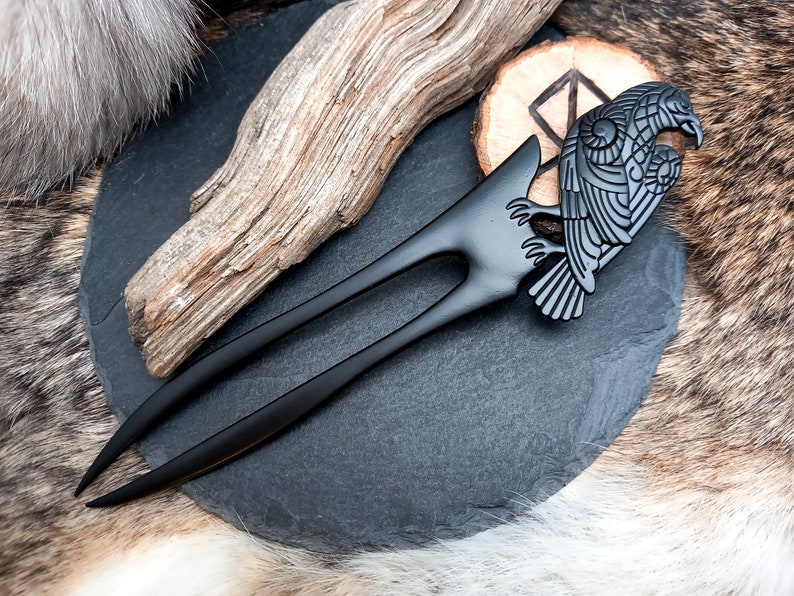 Viking metalen ravenhaarstok haarstok haartoebehoren accessoire voor krijger LARP afbeelding 1