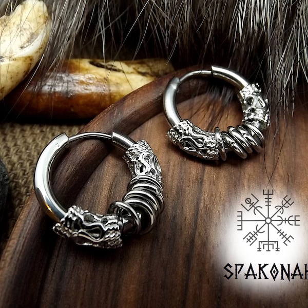 Boucles d'oreilles viking - créole - acier inoxydable - nordique - celtique - celte - guerrière - bijoux - ethnique -