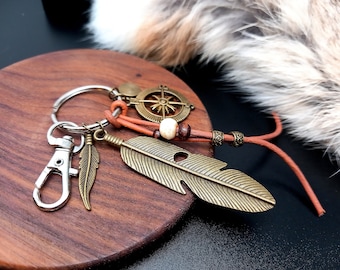 Llavero vikingo - accesorio de bolso - cuero genuino - hecho a mano - accesorio clave - nórdico - celta - celta - joyería vikinga