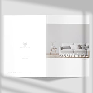 Scheda tecnica bifold per il settore immobiliare di Londra/Strumenti di marketing per agenti immobiliari/Modelli immobiliari per Canva