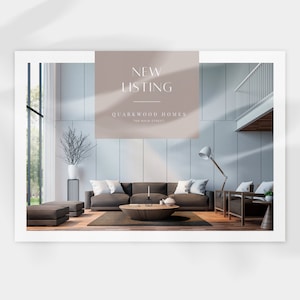Volantino per cartoline immobiliari Harper, Mailer di proprietà, Strumento di marketing per agenti immobiliari, Marketing immobiliare, Modello Canva, Brochure agricola, Minimalista
