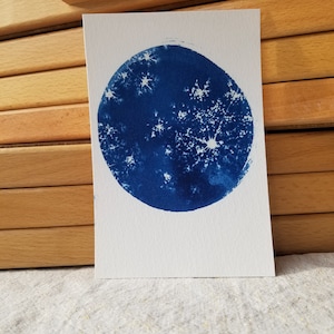 Carte cyanotype fait main - Fleur de carotte - Fabrication artisanale