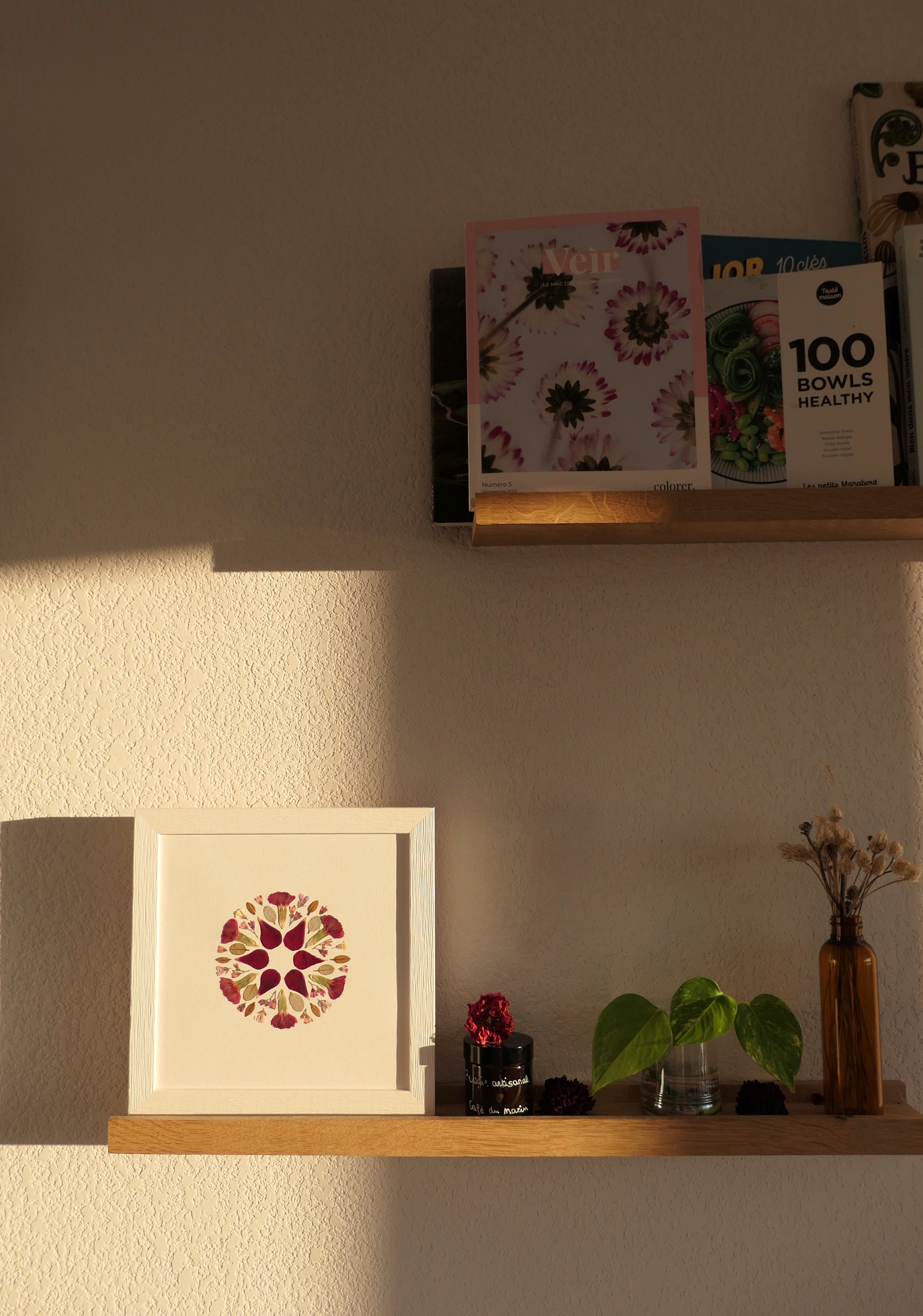 Herbier Encadré, Cadre en Bois Blanc Végétal, Fait Main France avec Des Fleurs et Végétaux Pressés