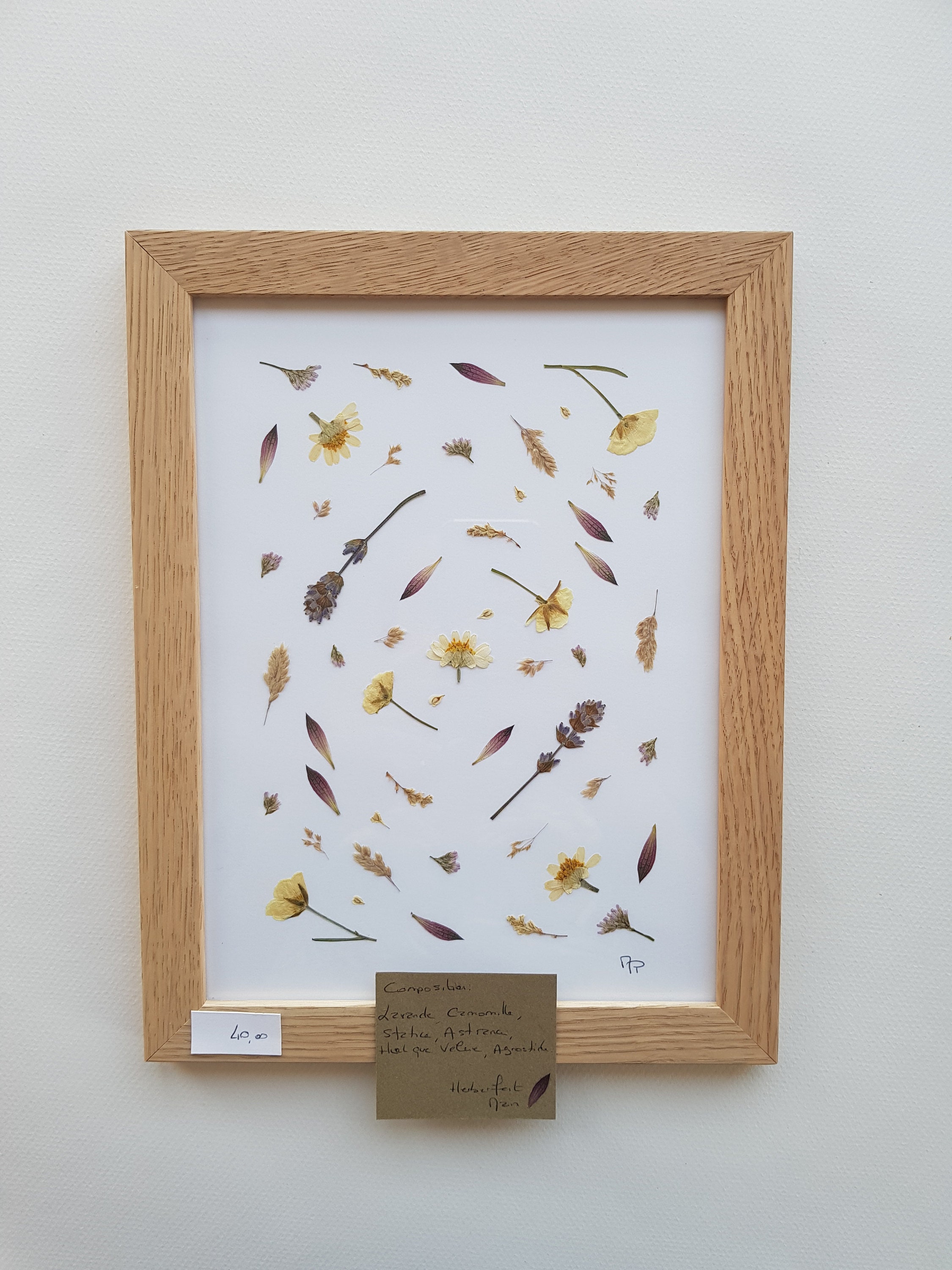 Herbier Encadré Fait Main en France, Fleurs et Graminées Pressés, Un 8 Aout