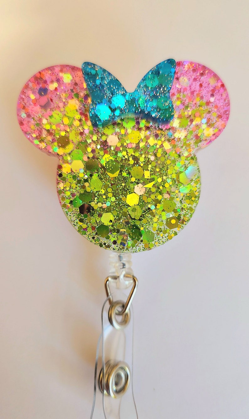 Rose Flower Diamond Badge Reel,Retractable Glitter ID Badge Holder With 360 Degree Rotatable Alligator Clip For Nurse Doctor Teachers Gray