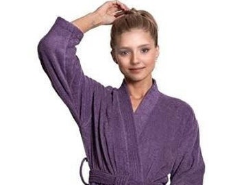 PURPLE ROBE, TURKISH Cotton Robe, Terry Bathrobes, Personalized Embroidered Monogrammed Lace Pockets Robe For Mom, Robe Gift