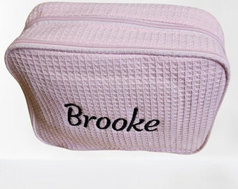 EMBROIDERED Personalized Makeup Bag | Custom WAFFLE Makeup Bag | Birthday PERSONALIZED Gift for her | Gift for Girlfriend | Mothers Day Gift