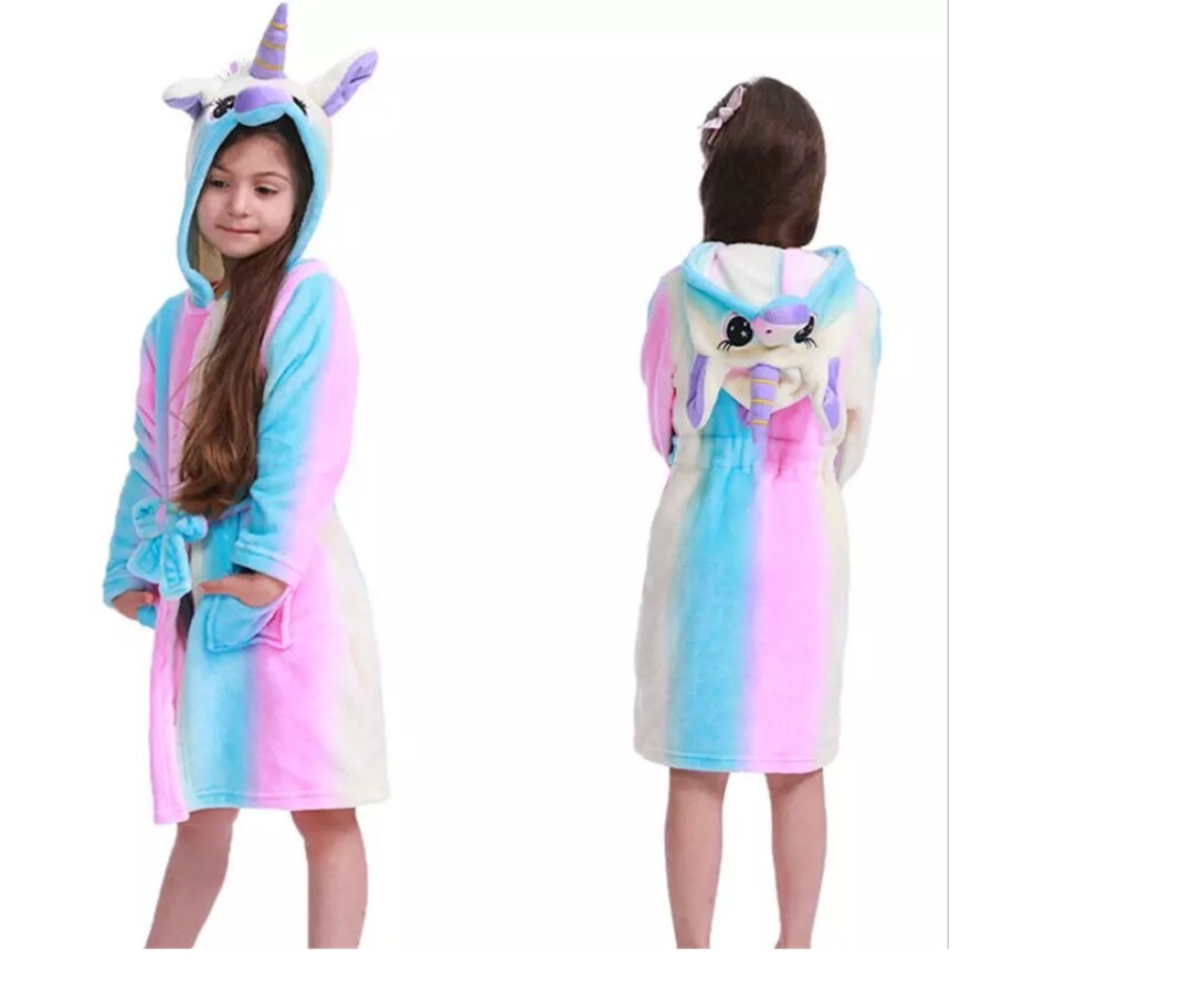 UNICORN ROBE, KIDS Robe Girl, Fleece Robe, Blank Embroidered Toddler