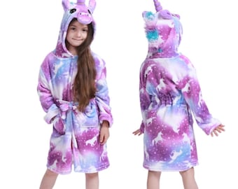 Bata de unicornio para niña, de forro polar, bordada en poliéster, para niña pequeña