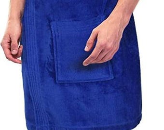 Kilt da sauna da uomo personalizzato in cotone con tasca - Asciugamano da spa regolabile - Sarong Banya in spugna di velluto