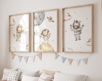 Nursery Decor Space Boy, Nursery Wall Art Space, Watercolor Space Nursery Prints, Astronaut Prints, Outer Space Prints Set Of 3 Wall Art