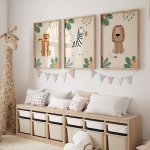 Safari Baby Animal Nursery wydruki, zestaw 3, afrykański wystrój pokoju dziecięcego, sztuka ścienna do pokoju dziecięcego, wydruki zwierząt do pokoju dziecięcego, prezent świąteczny, Safari