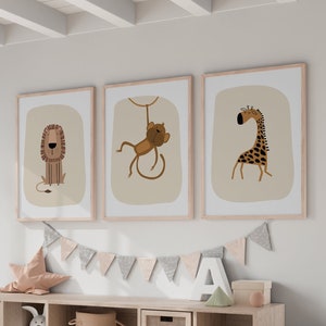 Safari Nursery Wall Prints, Nursery Decor, Boho Nursery Prints, Set of 3 Prints, Beige Nursery Prints, Nursery Wall Art, Neutral Nursery Art image 2