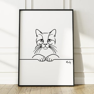 Cat Print, Cat line art, Cat Portrait, Cat Poster, Cat Gift, Cat line art