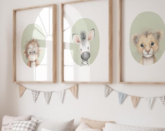 Safari Nursery Wall Prints, Nursery Decor, Boho Nursery Prints, Set of 3 Prints, Beige Nursery Prints, Nursery Wall Art, Neutral Nursery Art