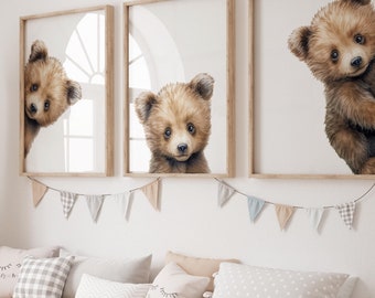 Peeking Bear Nursery Print, Peekaboo Bear Nursery Decor, Neutral Nursery Decor, Baby Bear Nursery Wall Art, Woodland Nursery Digital Prints