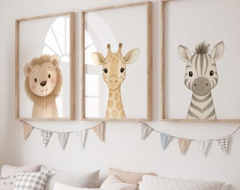 Safari Nursery Wall Prints, Nursery Decor, Boho Nursery Prints, Set of 3 Prints, Beige Nursery Prints, Nursery Wall Art, Neutral Nursery Art