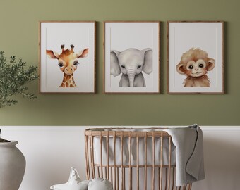 Safari Baby Animal Nursery prints, Set of 3, Baby Animal Nursery Prints, Nursery wall art, Animal prints for nursery, Christmas Gift, Safari