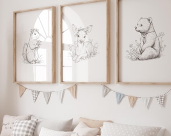 Bos kinderkamer prints babykamer decor, bosrijke kinderkamer muur kunst cadeau, bosrijke baby dierenprints decor kinderkamer, bos dierenprints