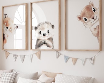 Bos kinderkamer prints babykamer decor, bosrijke kinderkamer muur kunst cadeau, bosrijke baby dierenprints decor kinderkamer, bos dierenprints