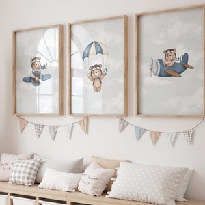 Bear Plane Nursery Art, Fly high nursery prints, Bear nursery prints, Teddy Bear nursery wall art, Nursery Prints, Teddy bear Nursery Decor