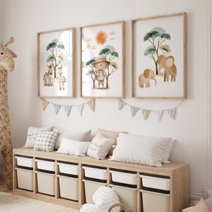 Safari Nursery decor, Safari nursery prints, Nursery wall art, Set of 3 Safari baby animal prints, kids room decor, Nursery Wall Art