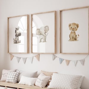 Safari Baby Animal Nursery prints, Set of 3, Baby Animal Nursery Prints, Nursery wall art, Animal prints for nursery, Christmas Gift, Safari