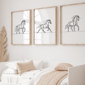 Arte de parede de cavalo para meninas, conjunto de 3 pôsteres de cavalos, impressões de pôneis para crianças, impressões de quarto de meninas, decoração de quarto de menina, impressões de cavalo, conjunto de 3 impressões de cavalo