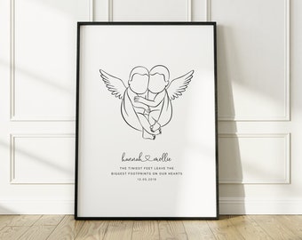 Recuerdo personalizado de los pies del bebé del ángel, bebé nacido muerto, recuerdo de los gemelos, memorial del aborto espontáneo, recuerdos del aborto espontáneo, ángel del bebé, pérdida del bebé