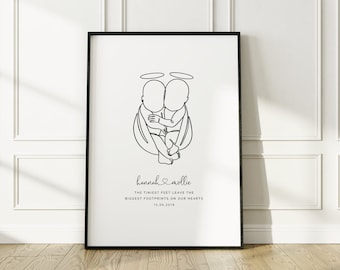Recuerdo personalizado de los pies del bebé del ángel, bebé nacido muerto, recuerdo de los gemelos, memorial del aborto espontáneo, recuerdos del aborto espontáneo, ángel del bebé, pérdida del bebé