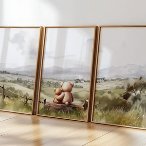 Impresión de oso para guardería, decoración de oso peekaboo para guardería, decoración neutra para guardería, arte de pared para guardería de oso bebé, impresiones digitales para guardería de bosque