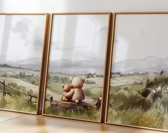 Bear Nursery Print, Peekaboo Bear Nursery Decor, Neutral Nursery Decor, Baby Bear Nursery Wall Art, Woodland Nursery Digital Prints