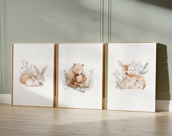 Láminas de animales del bosque para habitación de bebé, decoración de pared para habitación de bebé, regalo de animales del bosque para habitación infantil, decoración de habitación infantil con estampados de animales del bosque