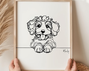 Cavapoo Line Drawing, Line art Dog Print, Cavapoo Picture, Fun Gift For Cavapoo Owner, Cavapoo Gift, Line Art, Dog Print