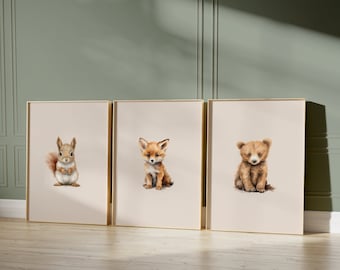 Woodland Nursery Prints, Woodland Nursery Decor, Nursery Wall Art, Nursery Decor, Nursery Prints, Set of 3 Nursery Prints, Woodland Animals