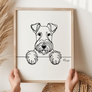 Gepersonaliseerde digitale print foxterriër, omtrek foxterriër, minimalistisch, foxterriër lijntekeningen tekening, herdenkingscadeau