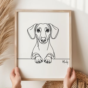 Personalised Dachshund Sausage Dog Digital Print, Sausage Dog Outline, Minimalist Dachshund Line Art Drawing, Doxie Dachshund Memorial Gift