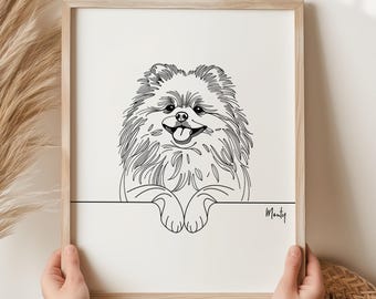 ポメラニアン犬 ペンとインクの絵 ミニマリストの犬のスケッチ モダン