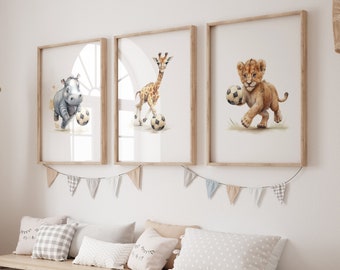 Safari Baby Animal Nursery prints, Set of 3, African Nursery decor, Nursery wall art, Animal prints for nursery, Football Prints, Safari