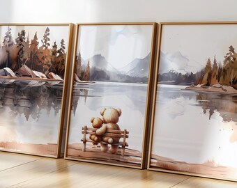 Bear Nursery Print, Bear Nursery Decor, Neutral Nursery Decor, Baby Bear Nursery Art, Woodland Nursery Digital Prints, Adventure Nursery